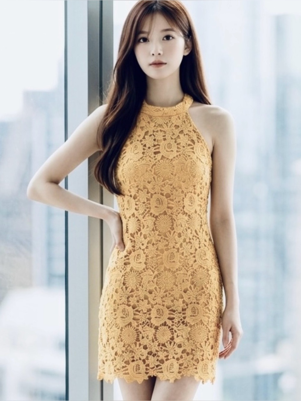 Lulus Butter Yellow Floral Lace Crochet Halter Coquettegirl Formal Mini Dress-XS